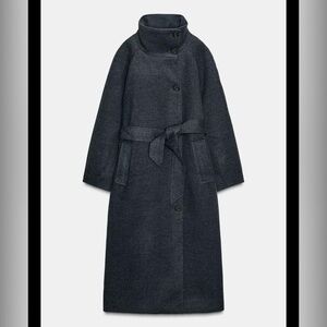 ZARA SOFT HIGH-NECK BELTED COAT XS